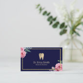 Dentale zorg Moderne marine & Gold Floral Dentist Visitekaartje (Staand voorkant)