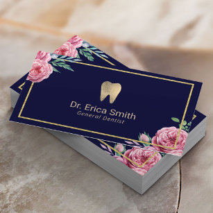 Dentale zorg Moderne marine & Gold Floral Dentist Visitekaartje