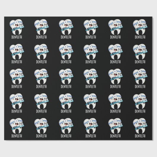 Denteth Grappige Tanden Pun Donker BG Cadeaupapier (Vlak)