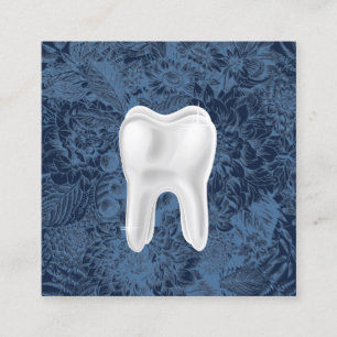 Dentist 3D White Tooth Dental Clinic Blue Floral Vierkante Visitekaartje
