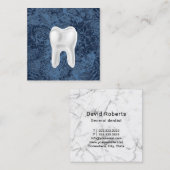 Dentist 3D White Tooth Dental Clinic Blue Floral Vierkante Visitekaartje (Voorkant / Achterkant)