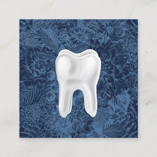 Dentist 3D White Tooth Dental Clinic Blue Floral Vierkante Visitekaartje (Voorkant)