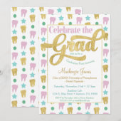 Dentist Afstuderen Hygienist Pink Gold Invitation Kaart (Voorkant / Achterkant)