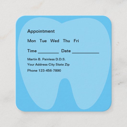 Dentist Appointenkaarten Tooth Theme Vierkante Visitekaartje (Voorkant)