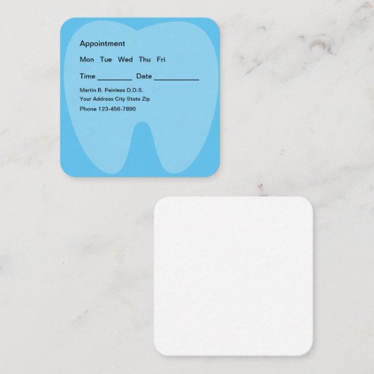 Dentist Appointenkaarten Tooth Theme Vierkante Visitekaartje (Voorkant / Achterkant)