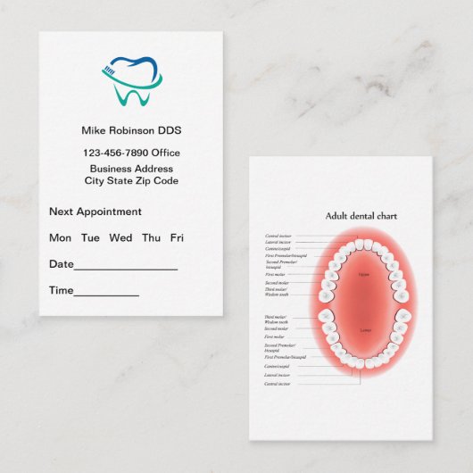 Dentist Appointment And Tooth Chart Busines Visitekaartje (Voorkant / Achterkant)