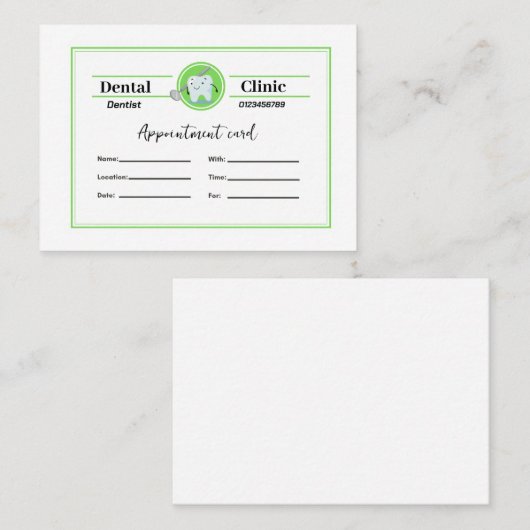 Dentist Appointment Card Afsprakenkaartje (Voorkant / Achterkant)