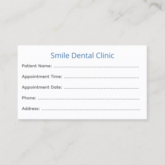 Dentist Appointment Cards Patient Reminder Afsprakenkaartje (Voorkant)