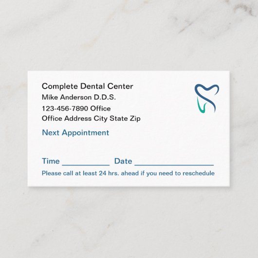 Dentist Appointment Herinneringen Logo Visitekaart Afsprakenkaartje (Voorkant)