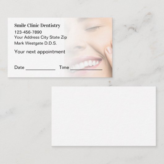 Dentist Appointment Herinneringen Visitekaartjes (Voorkant / Achterkant)