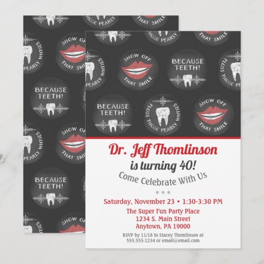 Dentist Birthday Invitation Chalk Dental Party Kaart (Voorkant / Achterkant)