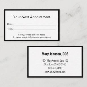 Dentist Black en White Appointment Herinder Kaart Afsprakenkaartje