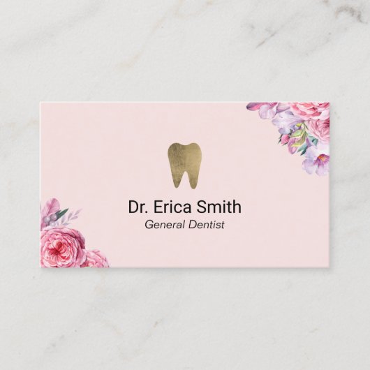 Dentist Blush Pink Floral Gold Tooth tandheelkundi Visitekaartje (Voorkant)