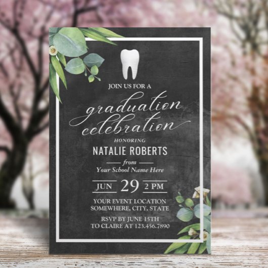 Dentist Botanische Foliage ChalkboardAfstuderen Kaart