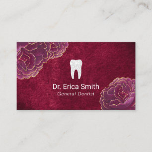 Dentist Burgundy Floral Red Velvet Dental Care Visitekaartje