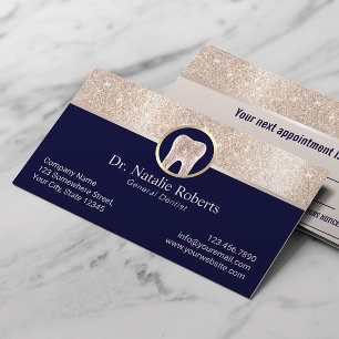Dentist Chic Gold Border Tooth Logo Navy Dental Afsprakenkaartje