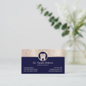 Dentist Chic Gold Border Tooth Logo Navy Dental Afsprakenkaartje (Staand voorkant)