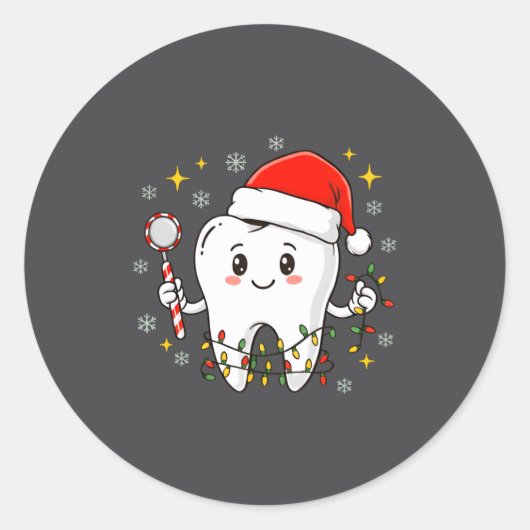 Dentist Christmas Teeth Xmas Lights Funny Dental S Ronde Sticker (Voorkant)
