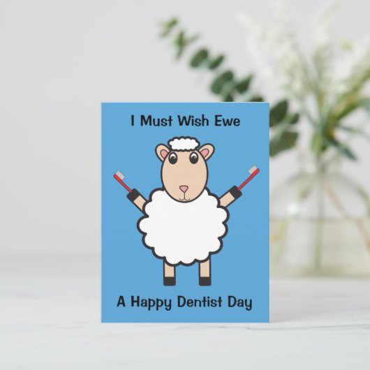 Dentist Day Sheep Toothkwast Wish Ewe personaliser Briefkaart (Staand voorkant)