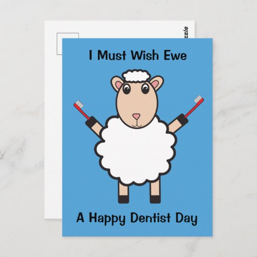 Dentist Day Sheep Toothkwast Wish Ewe personaliser Briefkaart (Voorkant / Achterkant)