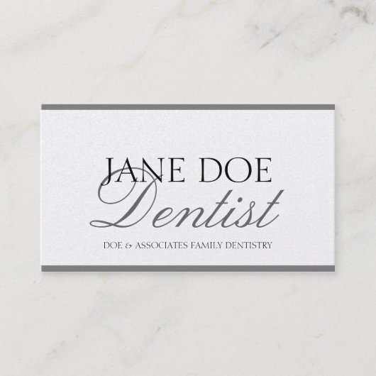 Dentist DDS Family Dentistry Silver Script Platnum Visitekaartje (Voorkant)