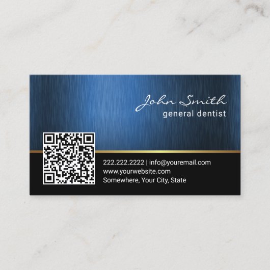 Dentist Dental Care Metallic Navy Blue QR Code Visitekaartje (Voorkant)