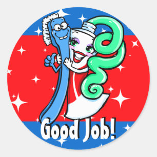 Dentist.Dental.Good job.Tandpenseel.Toothpaste. Ronde Sticker