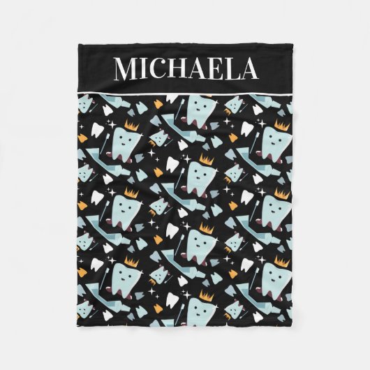 Dentist Dental Hygienist Naam Tooth Pattern Black Fleece Deken (Voorkant)