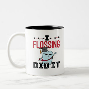 Dentist Dental School Afstuderen Funny Flossing Tweekleurige Koffiemok
