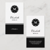 Dentist Elegant Black Lace Monogram Visitekaartje (Voorkant / Achterkant)