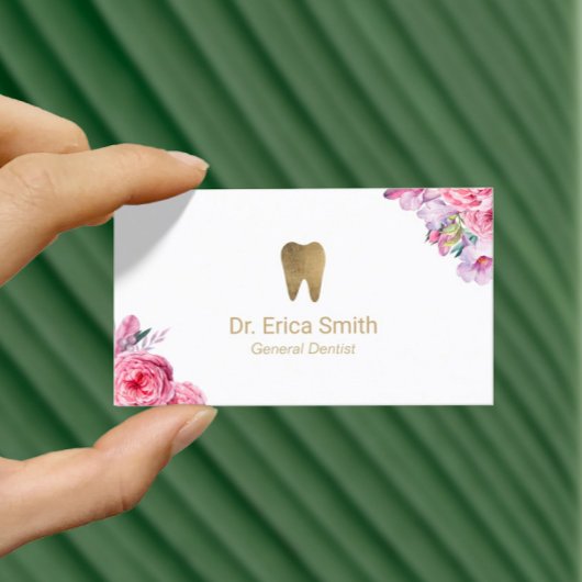 Dentist Elegant Floral Gold Tooth Dental Care Visitekaartje
