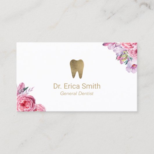 Dentist Elegant Floral Gold Tooth Dental Care Visitekaartje (Voorkant)