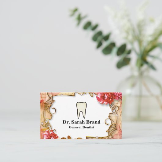 Dentist Elegant Floral Tooth Dental Care Visitekaartje (Staand voorkant)