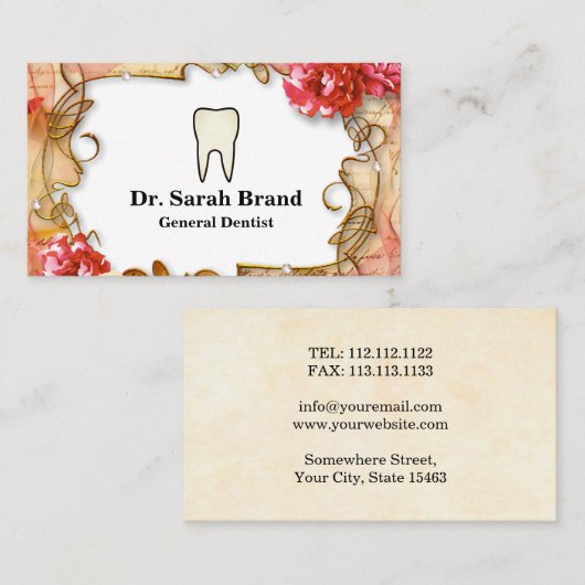 Dentist Elegant Floral Tooth Dental Care Visitekaartje (Voorkant / Achterkant)
