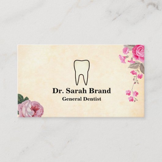 Dentist Elegant Floral Tooth Dental Care Visitekaartje (Voorkant)