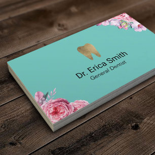 Dentist Floral Gold Tooth Dental Care Blauwgroen Visitekaartje