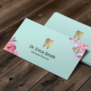 Dentist  Floral Gold Tooth Dental Care Mint Visitekaartje