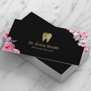 Dentist  Floral Gold Tooth Dental Care Visitekaartje