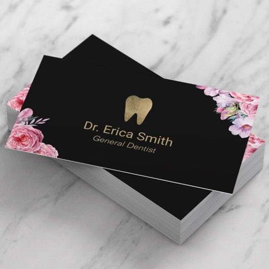 Dentist  Floral Gold Tooth Dental Care Visitekaartje