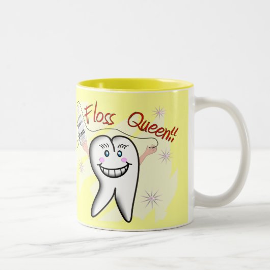 Dentist "Floss Queen" T-Shirts en Gifts Tweekleurige Koffiemok (Rechts)
