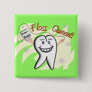 Dentist "Floss Queen" T-Shirts en Gifts Vierkante Button 5,1 Cm