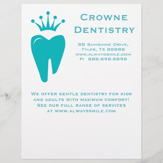 Dentist Flyer Cute Crown Tooth Logo Blue (Voorkant)