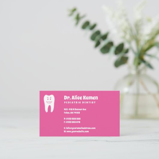 Dentist | Glimlende tand Visitekaartje (Staand voorkant)