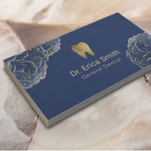 Dentist Gold Tipped Navy Blue Floral Dental Care Visitekaartje
