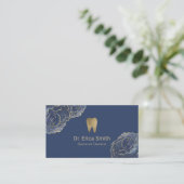 Dentist Gold Tipped Navy Blue Floral Dental Care Visitekaartje (Staand voorkant)