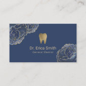 Dentist Gold Tipped Navy Blue Floral Dental Care Visitekaartje (Voorkant)