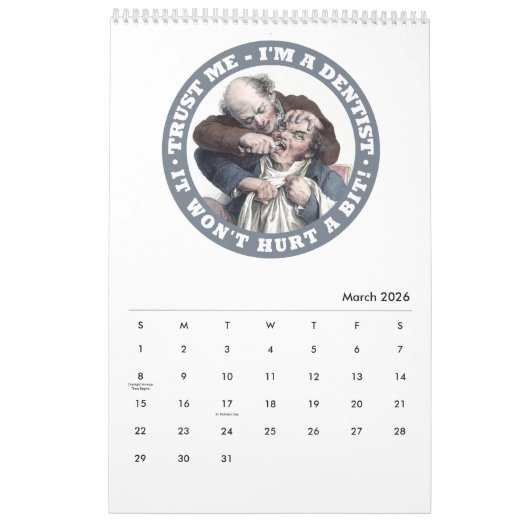 DENTIST humor aangepaste kalender (Mar 2026)