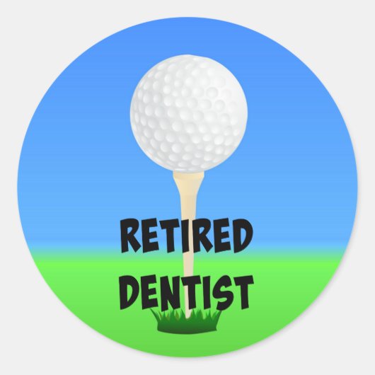 Dentist in ruste, golfbal op een t-shirt ronde sticker (Voorkant)