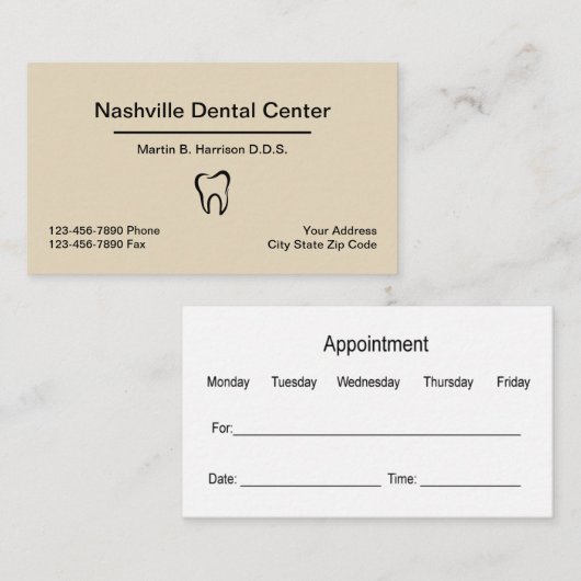 Dentist Kantoor Appointment Combinatie Visitekaartje (Voorkant / Achterkant)