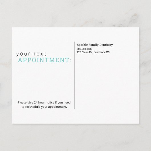 Dentist Kantoor Benoeming Herinneringsherinnering  Briefkaart (Achterkant)